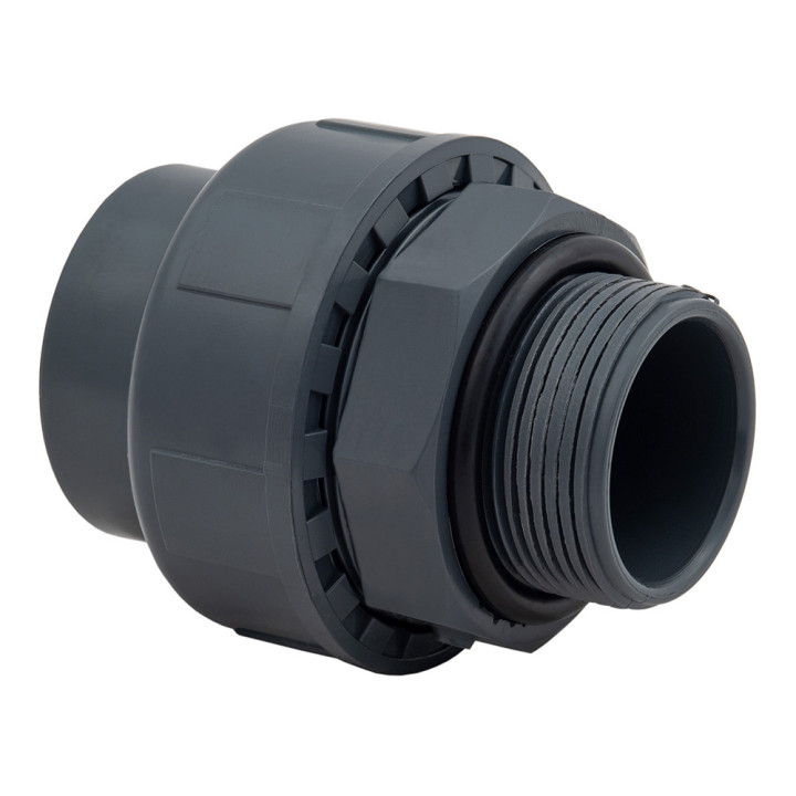 PVC 3-stuk koppeling lijmsok/schroefdraadM met o-ring PN16