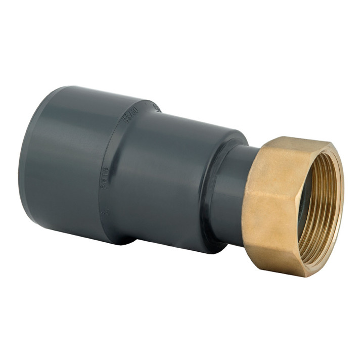 PVC Adapter messing met swivel LijmsokMF/schroefdraadF PN 16