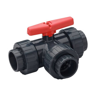 PVC 3-weg kogelkraan met T-boring lijmsokF PN10