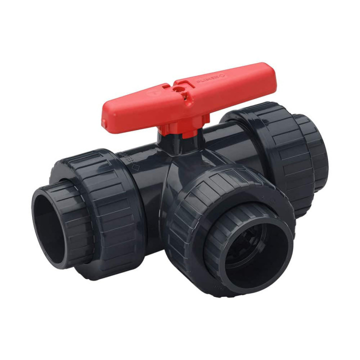 PVC 3-weg kogelkraan met L-boring lijmsokF PN10